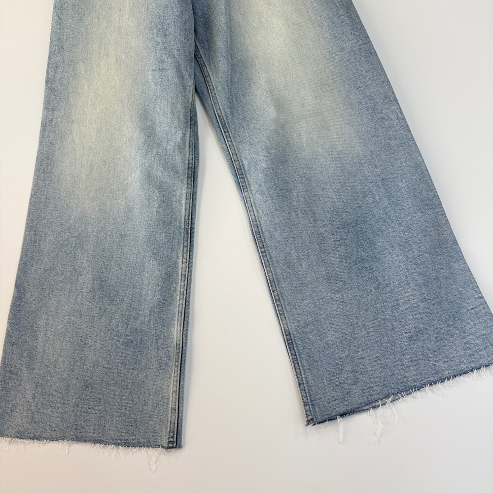 Pistola Charlie Wide Leg Jeans Women 28 Light Blue Raw Hem Faded High Rise - Picture 8 of 16